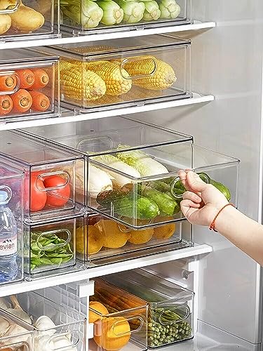 YouLike 1pack Stackable Refrigerator Organizer Bins with Pull-Out Drawer， Fridge Drawers Containers， Refrigerator, Freezer, Vanity & Fridge Organization and Storage