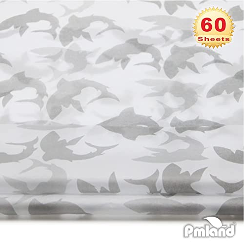 PMLAND Premium Quality Gift Wrap Printed Tissue Paper - Gray Shark Patterned - 15 Inches X 20 Inches 60 Sheets