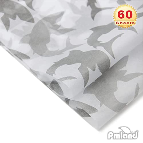 PMLAND Premium Quality Gift Wrap Printed Tissue Paper - Gray Shark Patterned - 15 Inches X 20 Inches 60 Sheets