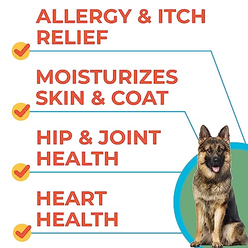 Omega 3 Alaskan Fish Oil Treats for Dogs (180 Ct) - Dry & Itchy Skin Relief + Allergy Support - Shiny Coats - EPA&DHA Fatty Acids - Natural Salmon Oil Chews Promotes Heart, Brain, Hip & Joint Support