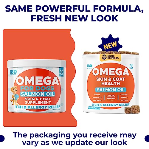 Omega 3 Alaskan Fish Oil Treats for Dogs (180 Ct) - Dry & Itchy Skin Relief + Allergy Support - Shiny Coats - EPA&DHA Fatty Acids - Natural Salmon Oil Chews Promotes Heart, Brain, Hip & Joint Support