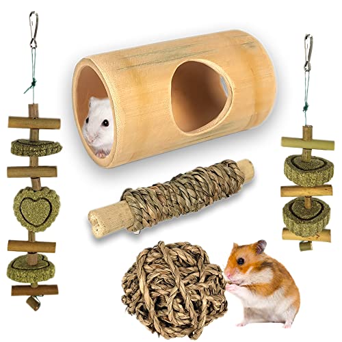 Hamster Guinea Pig Toys, Natural Bamboo Rat Chinchilla Chew Toys for Teeth Care, Exercise Accessories Toys for Rabbit Bunny and Small Pets…