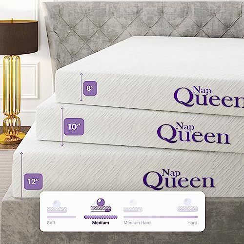 NapQueen Queen Mattress, 12 Inch Elizabeth Cooling Gel Memory Foam Mattress, Queen Bed Mattress in a Box, CertiPUR-US Certified, Medium Firm, Breathable & Washable Soft Fabric Cover