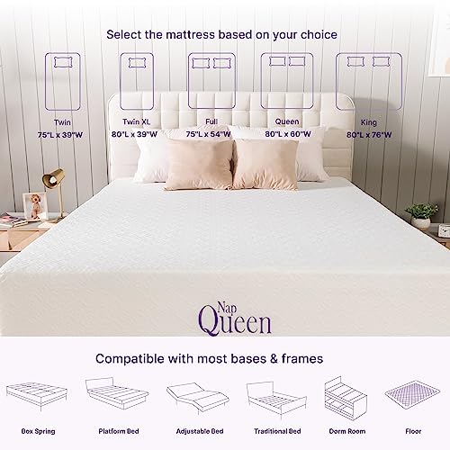 NapQueen Twin-XL Mattress, 8 Inch Elizabeth Cooling Gel Memory Foam Mattress, Twin-XL Bed Mattress in a Box, CertiPUR-US Certified, Medium Firm, Breathable & Washable Soft Fabric Cover