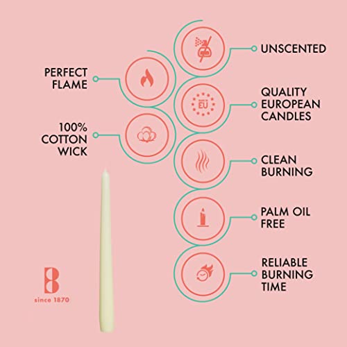 BOLSIUS Ivory Taper Candles - 4 Pack Unscented 10 Inch Dinner Candle Set - 8 Hours Burn Time - Premium European Quality - Smokeless and Dripless Household, Wedding, Party, and Home Decor Candlesticks