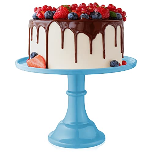 Last Confection Round Cake Stand in Blue, 11" Melamine Dessert Table Display for Birthdays, Holidays, Weddings