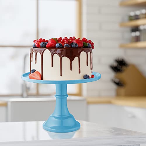 Last Confection Round Cake Stand in Blue, 11" Melamine Dessert Table Display for Birthdays, Holidays, Weddings