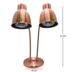 KOUWO Dual Bulbs Food Heat Lamp 500W Food Warmer Light Adjustable Copper Heating Lamps for Buffet Restaurant Kitchen Parties Freestanding (Dual Bulbs(110V))