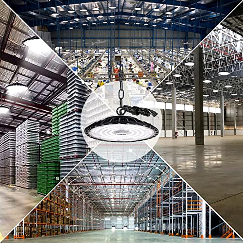 4 Pack 100W LED High Bay Light, 10000LM 6000K UFO LED Shop Light, 5' Cable with 110V US Plug, IP65 Commercial Lowbay Area Lighting Fixture for Garage Factory Workshop Warehouse Wet Location, Non-Dim