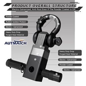 AUTMATCH Shackle Hitch Receiver 2 Inch - 3/4" D Ring Shackle and 5/8" Trailer Hitch Lock Pin, 45,000 Lbs Break Strength Heavy Duty Receiver Kit for Vehicle Recovery, Frosted Black