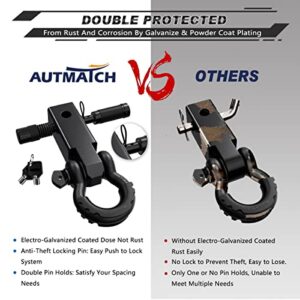 AUTMATCH Shackle Hitch Receiver 2 Inch - 3/4" D Ring Shackle and 5/8" Trailer Hitch Lock Pin, 45,000 Lbs Break Strength Heavy Duty Receiver Kit for Vehicle Recovery, Frosted Black