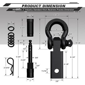 AUTMATCH Shackle Hitch Receiver 2 Inch - 3/4" D Ring Shackle and 5/8" Trailer Hitch Lock Pin, 45,000 Lbs Break Strength Heavy Duty Receiver Kit for Vehicle Recovery, Frosted Black