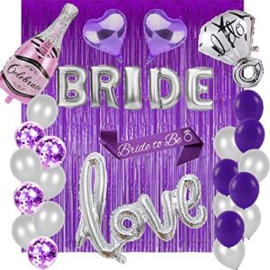 Bachelorettesy 28pc Bachelorette Party Favors Kit for Bride to Be Bridal Shower Balloons Sash Bachelorette Party Decorations for Bridal Shower, Engagement Party Decorations Set (Purple)