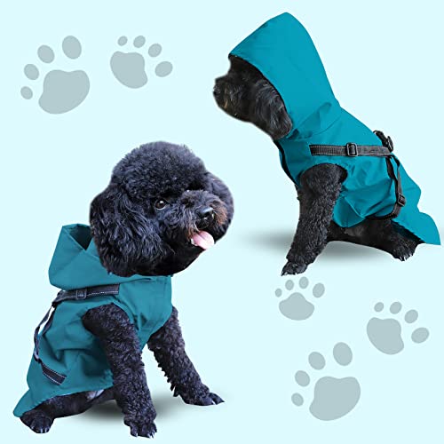 Small Dog Reflective Raincoat with Adjustable Harnesses, Waterproof Handsome Pet Clothes, Lightweight Hooded Leisure Raincoat for Puppies(Green,XXL)