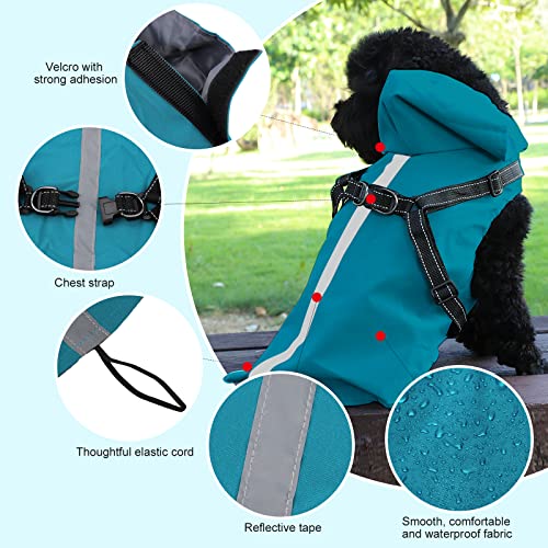 Small Dog Reflective Raincoat with Adjustable Harnesses, Waterproof Handsome Pet Clothes, Lightweight Hooded Leisure Raincoat for Puppies(Green,XXL)