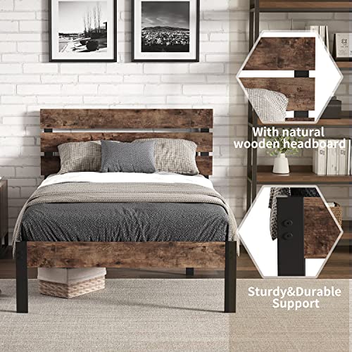 TXIYEAN Bed Frame with Wooden Headboard/Heavy Duty Metal Slats Support/No Box Spring Needed/Noise Free/Easy Assembly/Twin XL/Queen/King,Twin XL