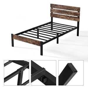 TXIYEAN Bed Frame with Wooden Headboard/Heavy Duty Metal Slats Support/No Box Spring Needed/Noise Free/Easy Assembly/Twin XL/Queen/King,Twin XL