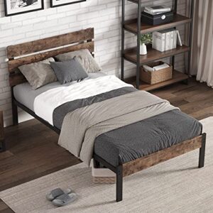 TXIYEAN Bed Frame with Wooden Headboard/Heavy Duty Metal Slats Support/No Box Spring Needed/Noise Free/Easy Assembly/Twin XL/Queen/King,Twin XL