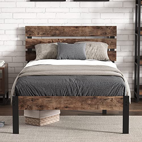 TXIYEAN Bed Frame with Wooden Headboard/Heavy Duty Metal Slats Support/No Box Spring Needed/Noise Free/Easy Assembly/Twin XL/Queen/King,Twin XL