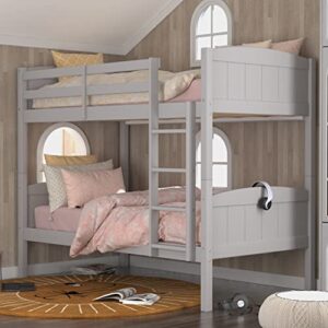hillsdale, alexis contemporary wood arch twin over twin size bunk bed, gray