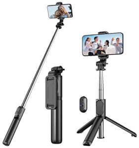 selfie stick tripod with detachable wireless remote, 4 in 1 extendable portable selfie stick & phone tripod stand compatible with gopro, iphone/samsung/huawei, etc.