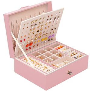 qbestry stud earring organizer for girls stud box for earrings necklace jewelry organizer studs,girls earring box for womens, holder rings organizer jewelry earring storage box,pink