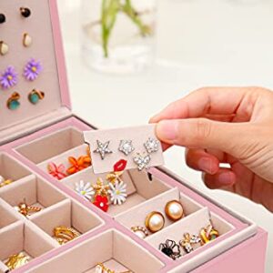 QBestry Stud Earring Organizer for Girls Stud Box for Earrings Necklace Jewelry Organizer Studs,Girls Earring Box for Womens, Holder Rings Organizer Jewelry Earring Storage Box,Pink