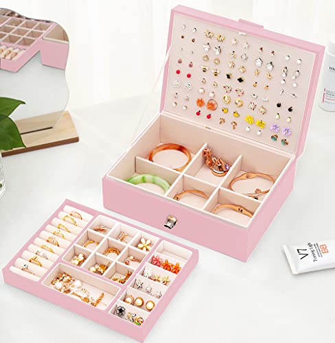 QBestry Stud Earring Organizer for Girls Stud Box for Earrings Necklace Jewelry Organizer Studs,Girls Earring Box for Womens, Holder Rings Organizer Jewelry Earring Storage Box,Pink