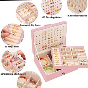 QBestry Stud Earring Organizer for Girls Stud Box for Earrings Necklace Jewelry Organizer Studs,Girls Earring Box for Womens, Holder Rings Organizer Jewelry Earring Storage Box,Pink