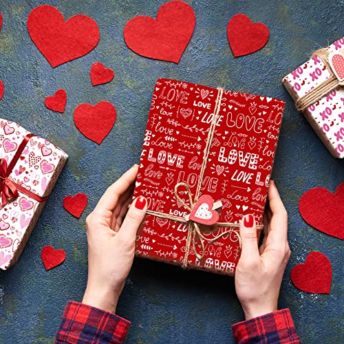 Whaline 12 Sheet Valentine's Day Wrapping Paper 6 Design Love Heart Wrapping Paper Red Pink White Patterned Art Paper for Wedding Anniversary Baby Shower Birthday Gift Wrap, 19.7 x 27.6 Inch