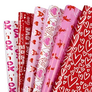 whaline 12 sheet valentine's day wrapping paper 6 design love heart wrapping paper red pink white patterned art paper for wedding anniversary baby shower birthday gift wrap, 19.7 x 27.6 inch