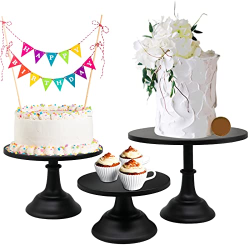 Set of 3 Pieces Black Iron Cake Stands 12" 10" 8" Cake Holder Dessert Display Plate Serving Tray for Baby Shower Wedding Birthday Party Halloween Family Party (Style A)