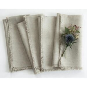 solino home linen dinner napkins 20 x 20 inch – natural set of 4 – 100% pure linen fringe cloth napkins for thanksgiving, christmas – machine washable and handcrafted from european flax