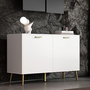 famapy modern sideboard buffet storage cabinet with doors, wood buffet table kitchen storage cabinet with gold metal legs, white (46.2”w x 15.6”d x 28.6”h)