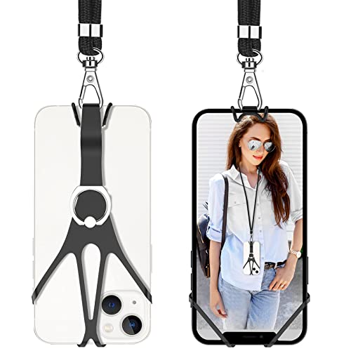 Phone Lanyard, SS Cell Phone Lanyard Wrist Strap with Phone Ring Holder Stand Universal Fit for Mobile Phone-Black