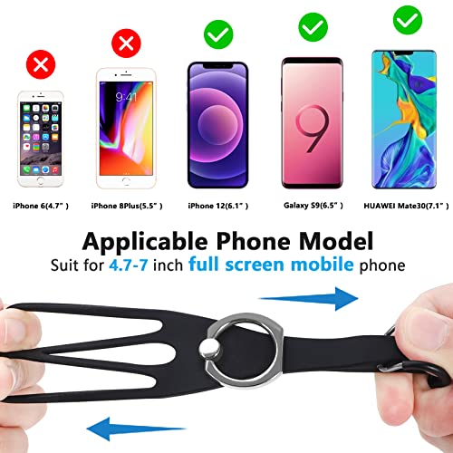 Phone Lanyard, SS Cell Phone Lanyard Wrist Strap with Phone Ring Holder Stand Universal Fit for Mobile Phone-Black