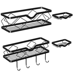 Kadolina 2-Pack Adhesive Shower Caddy with 2 Soap Dishes Holder, Bathroom Shower Storage Shower Shelves Basket, No Drilling Shower Organizer for Inside Shower, Rustproof Stainless Steel (Black)