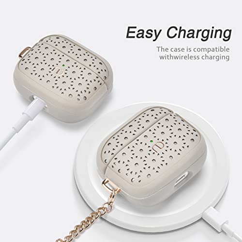 Nereides Compatible with AirPods 3 Case(2021), Protective Leather Cover with Keychain, High-end Fashion Design Skin with Hollow Out Pattern for Women, Supports Wireless Charging