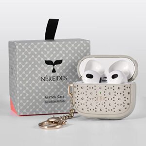 Nereides Compatible with AirPods 3 Case(2021), Protective Leather Cover with Keychain, High-end Fashion Design Skin with Hollow Out Pattern for Women, Supports Wireless Charging