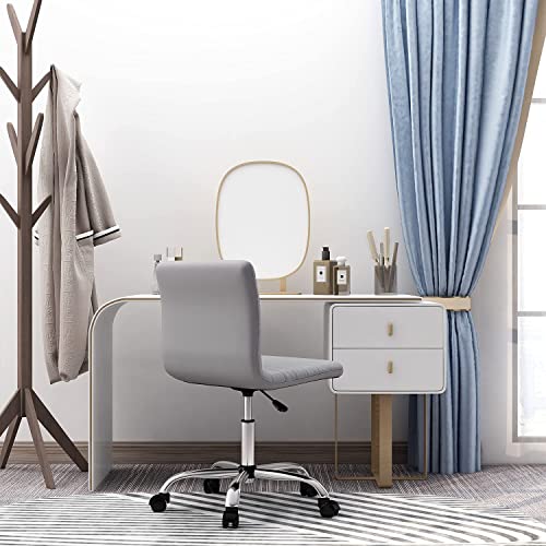 HOMEFLA PU Leather Office Armless-Computer Swivel Rolling Task Home Low Back Makeup Ribbed Desk Chair with Wheels for Bedroom Conference Reception Room (Grey, Retro)