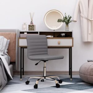 HOMEFLA PU Leather Office Armless-Computer Swivel Rolling Task Home Low Back Makeup Ribbed Desk Chair with Wheels for Bedroom Conference Reception Room (Grey, Retro)