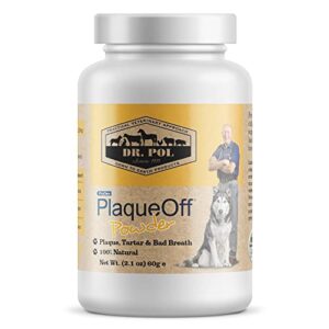 dr. pol proden plaqueoff powder for pets - cat and dog dental care - natural tartar and plaque remover for dogs teeth & gums - cat dental care food additive - pet oral health supplement - 60g, white