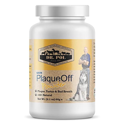 Dr. Pol ProDen PlaqueOff Powder for Pets - Cat and Dog Dental Care - Natural Tartar and Plaque Remover for Dogs Teeth & Gums - Cat Dental Care Food Additive - Pet Oral Health Supplement - 60g, White