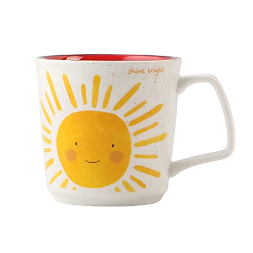 TREEWOO Coffee Mug Latte Milk Tea Ceramic Cup with Sun Rainbow Cute Bright Watercolor Pattern 350ML Weather Mugs Christmas Birthday Anniversary Thanksgiving Gift