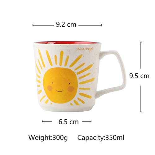 TREEWOO Coffee Mug Latte Milk Tea Ceramic Cup with Sun Rainbow Cute Bright Watercolor Pattern 350ML Weather Mugs Christmas Birthday Anniversary Thanksgiving Gift