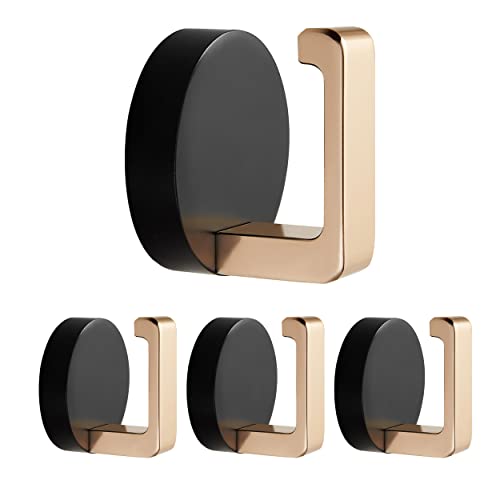 NINETREX Black and Gold Towel Hooks，Stainless Steel Bath Robe Hook for Bath Living Room Hotel Style Heavy Duty Wall Hooks ,Two Ways to Install， Wall Mounted 4 Pack