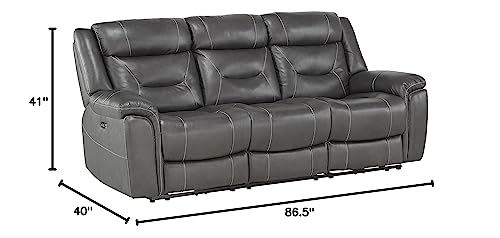 Lexicon Finlay Top Grain Leather Power Double Reclining Sofa, Dark Gray