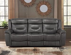 lexicon finlay top grain leather power double reclining sofa, dark gray