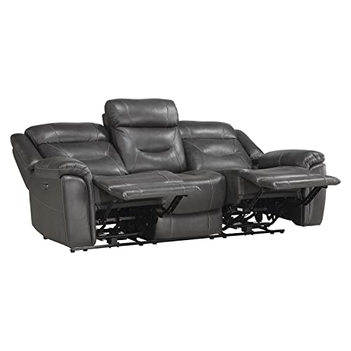 Lexicon Finlay Top Grain Leather Power Double Reclining Sofa, Dark Gray