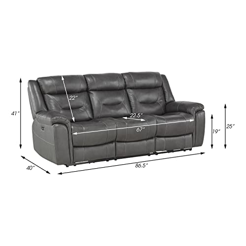 Lexicon Finlay Top Grain Leather Power Double Reclining Sofa, Dark Gray